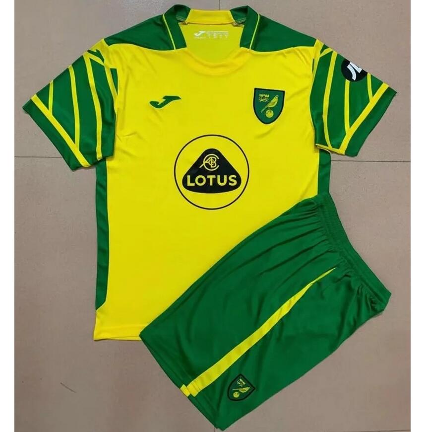 Kids Norwich City 2021/22 Home Soccer Kits Shirt With Shorts